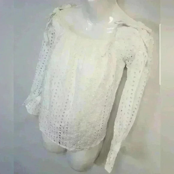 Women's Express Off Shoulder Lined White Eyelet LS Blouse Size S $70 - Picture 2 of 9